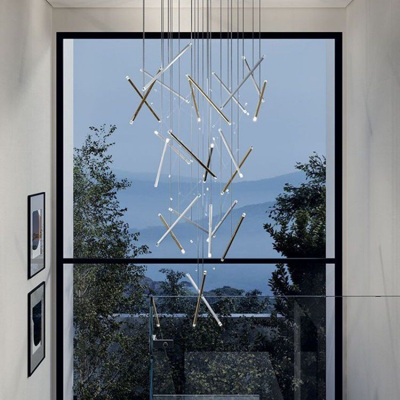 创意别墅复式楼客厅大吊灯现代简约ins风豪华loft跃层楼梯长吊灯