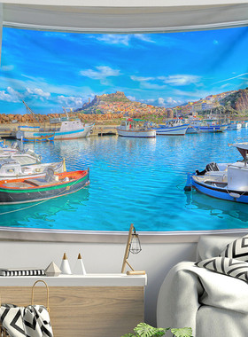 7yx批发窗外静物假窗户风景背景布房间挂布床头装饰改造好物挂毯