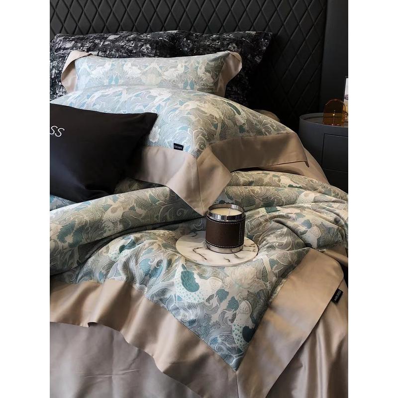 秋冬保暖100支天丝棉奶丝磨毛四件套美式花卉印花被套床单1.8米床