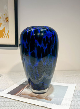 新中式孔雀翎手工大口径琉璃样板间电视柜博古架高级花瓶创意摆件