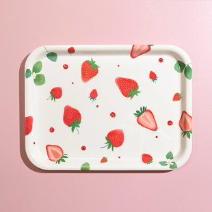 h4ke爱家居心选黄梨草莓水果密胺盘ins星星长方形托盘茶盘水杯收