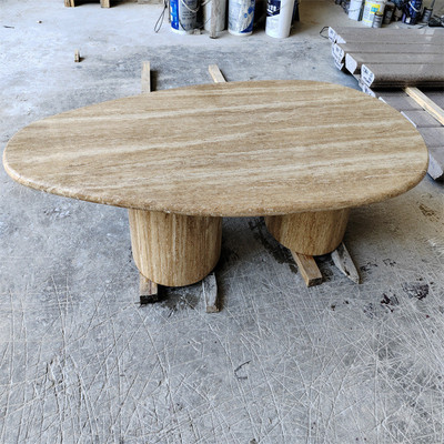 淘石艺侘寂异形然洞石茶几客厅创意风天奶油大理石米黄桌台面石材