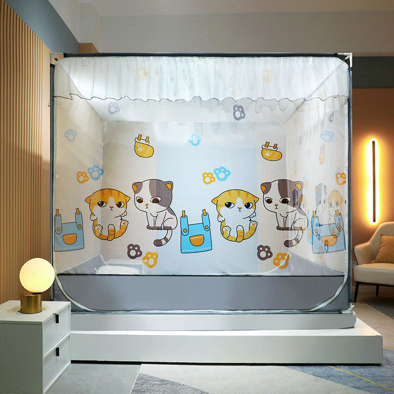 儿童防摔三开门家用夏季蒙古包蚊帐床笠式坐床宝宝防蚊拉链批发