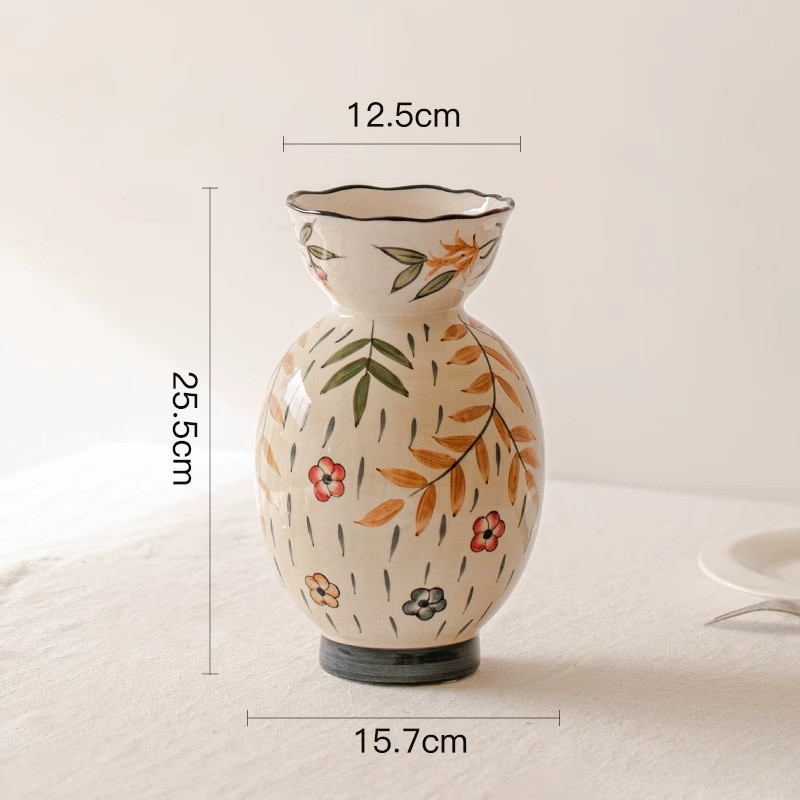 欧美田园风陶瓷手绘花瓶现代轻奢北欧插花花器客厅样板间家居装饰