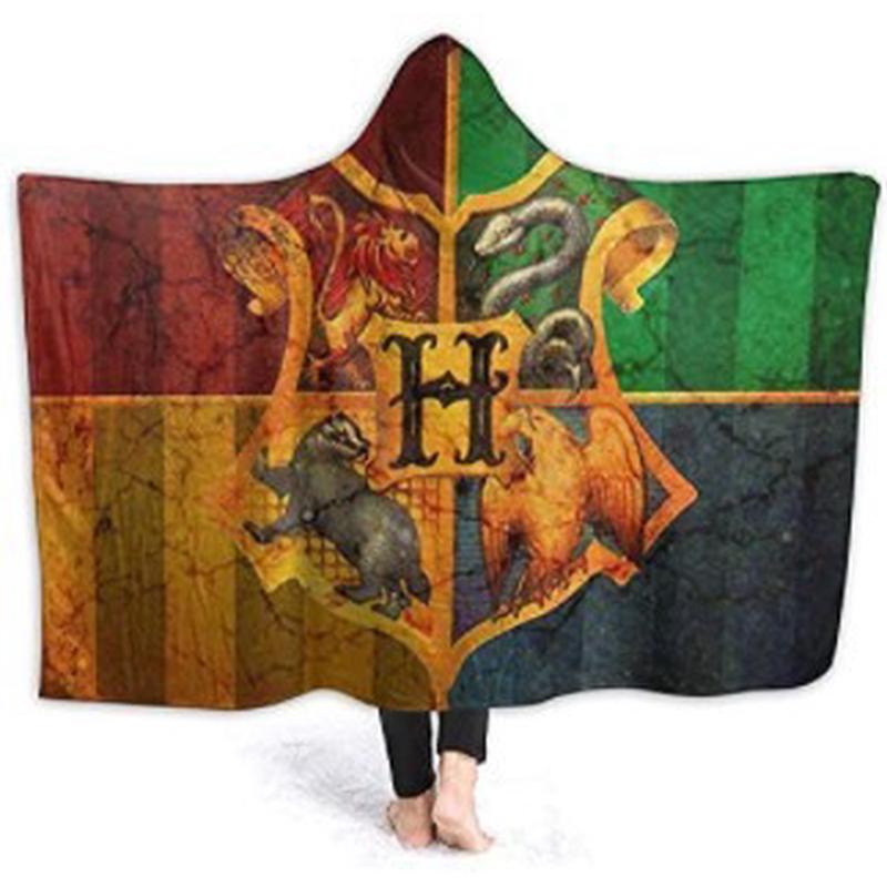 厂家直供连帽毛毯斗篷魔法一件毯儿童毛毯曲棍球款来图可定帽起订