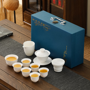 批发家用全套陶瓷茶杯盖碗德化白瓷泡茶器 羊脂玉瓷功夫茶茶具套装