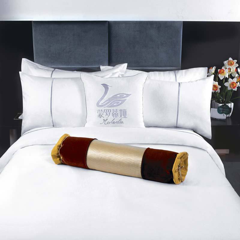 四五星级白色布草宾馆床上用品贡缎四件套酒店床单刺绣被套厂家