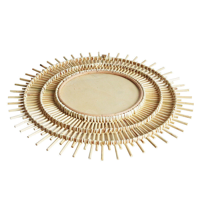 藤条梳妆化妆镜子创意艺术装饰圆镜镜客厅玄关墙面壁饰北欧挂民宿