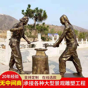 古代民俗打铁匠仿铜打铁人物雕塑打铁劳动人物雕塑步行街民俗摆件