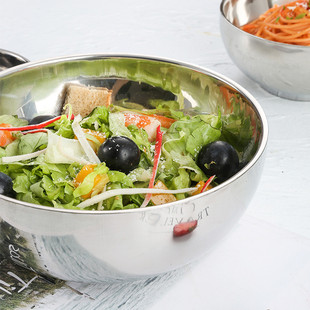 定制加厚双层隔热亮光碗304不锈钢泡面打蛋色拉沙拉碗学校酒店