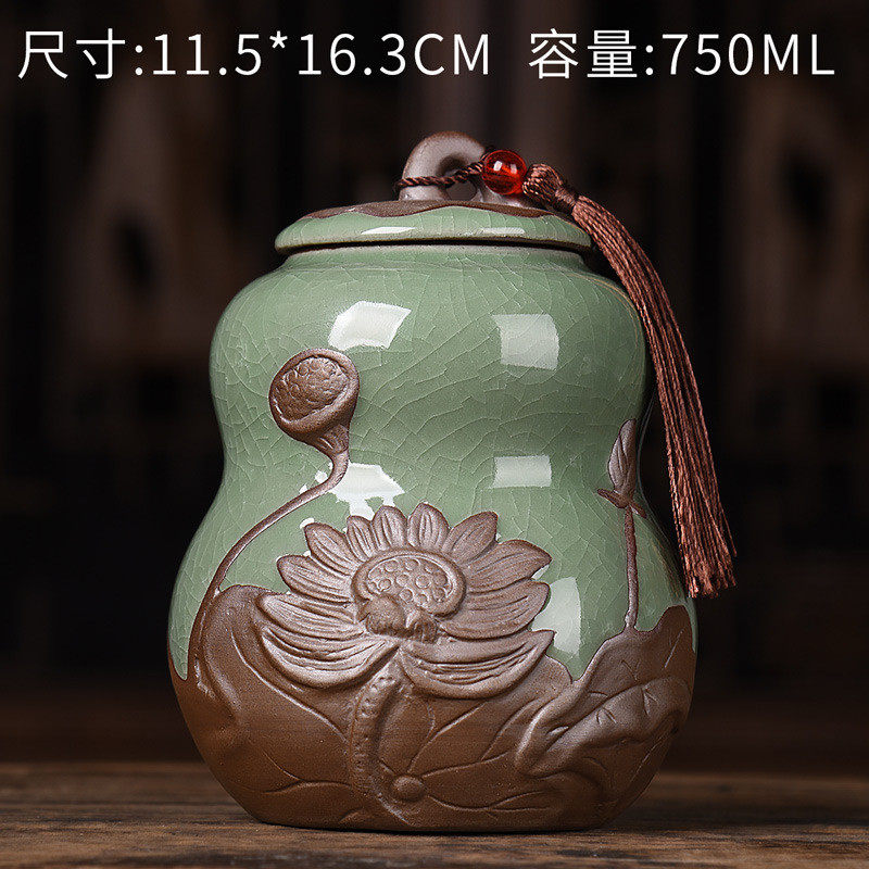 61k3豪峰哥窑陶瓷茶叶罐家用防潮功夫茶具普洱大号茶罐密封罐茶道