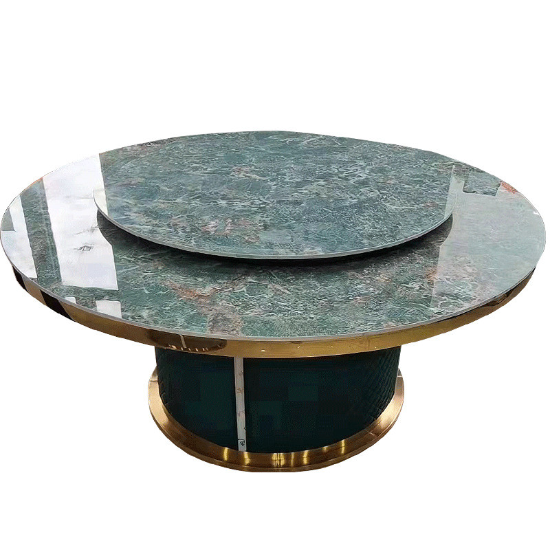 轻奢电动餐桌厂家批发多人板圆桌餐厅岩大号火锅桌酒店自动转盘桌