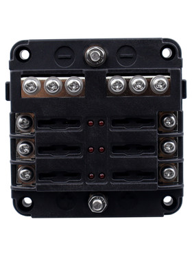 汽车多路保险丝盒带正负极6路保险丝盒带led指示灯1接线6出螺丝进