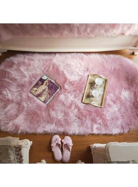 白色仿羊毛长毛绒椭圆形沙发垫卧室床前毯阳台飘窗毯时尚茶几地毯