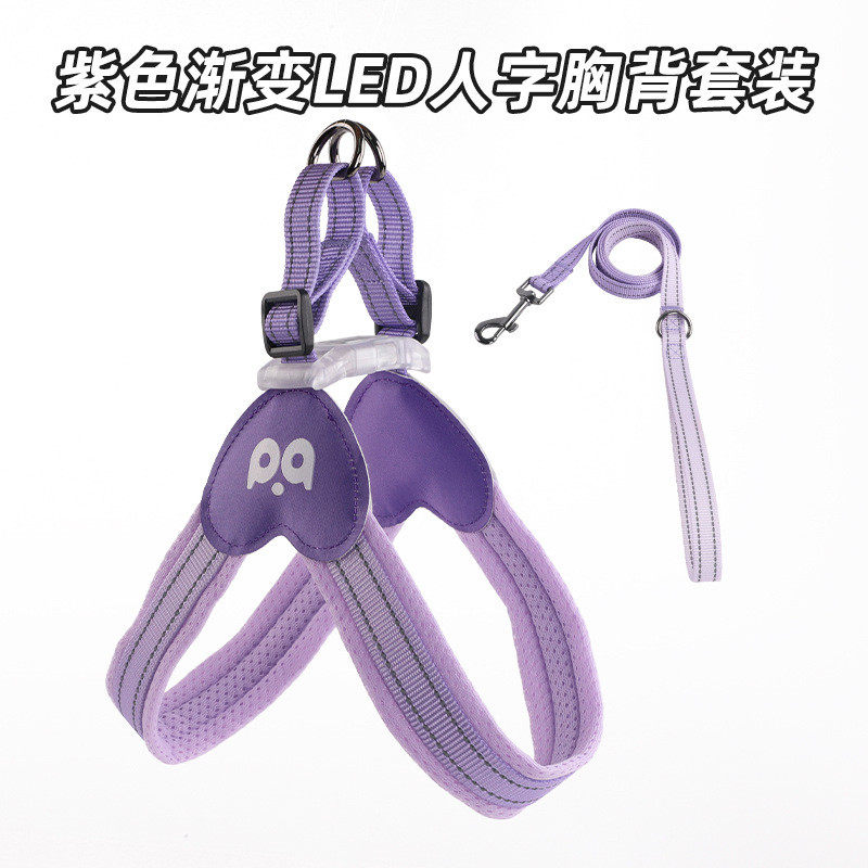 货源宠物led灯y型人字狗狗背牵引绳led胸发光胸背带批发定制