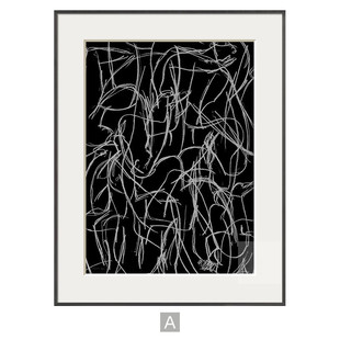 黑白侘寂风样板间挂画文艺装饰画抽象线条现代小众文艺客厅墙壁画