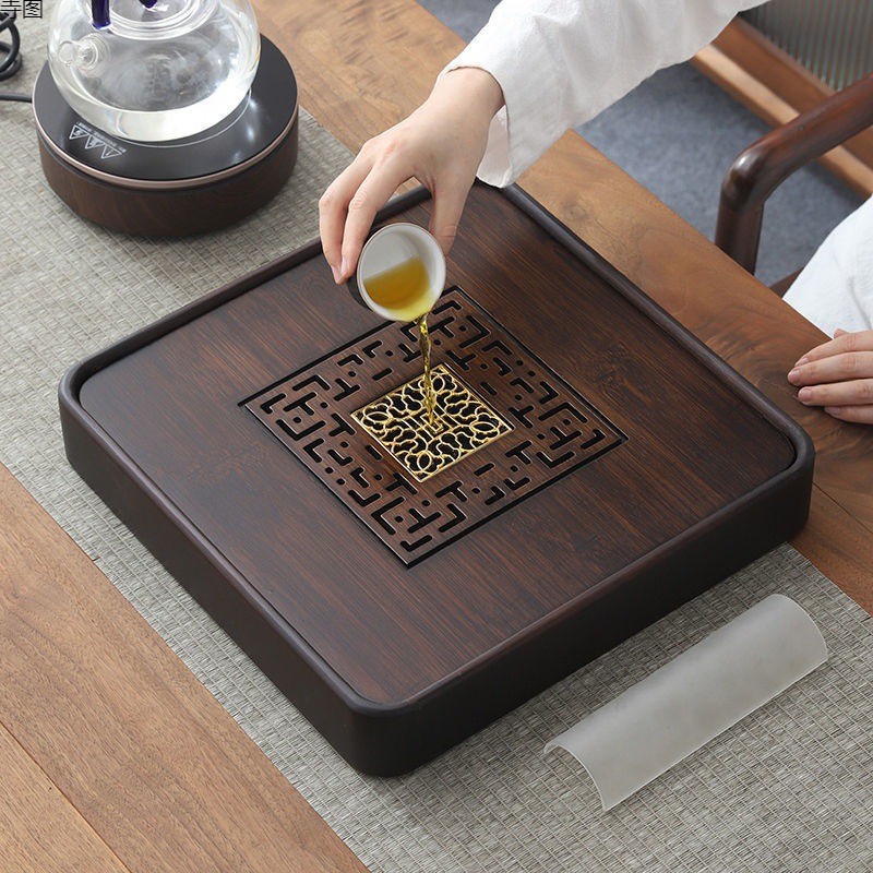 热销简易托盘实木茶具储水式小茶台竹四方形茶盘家用干泡小型排水