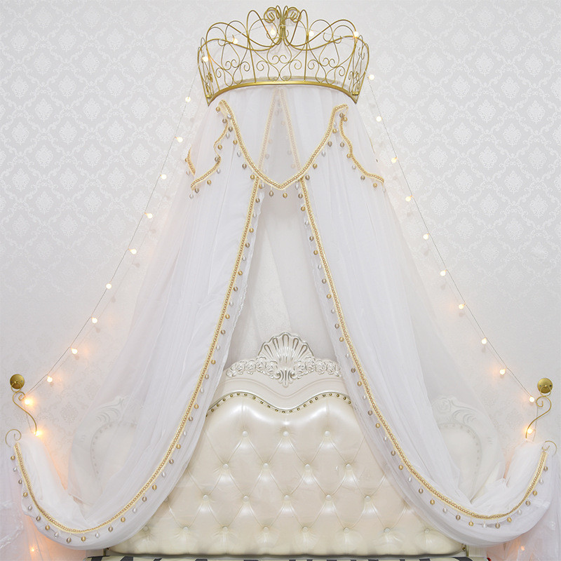 5zw欧式公主床头装饰床幔纱帘床帘儿童房蚊帐纱幔吊顶帷幔珠帘幔