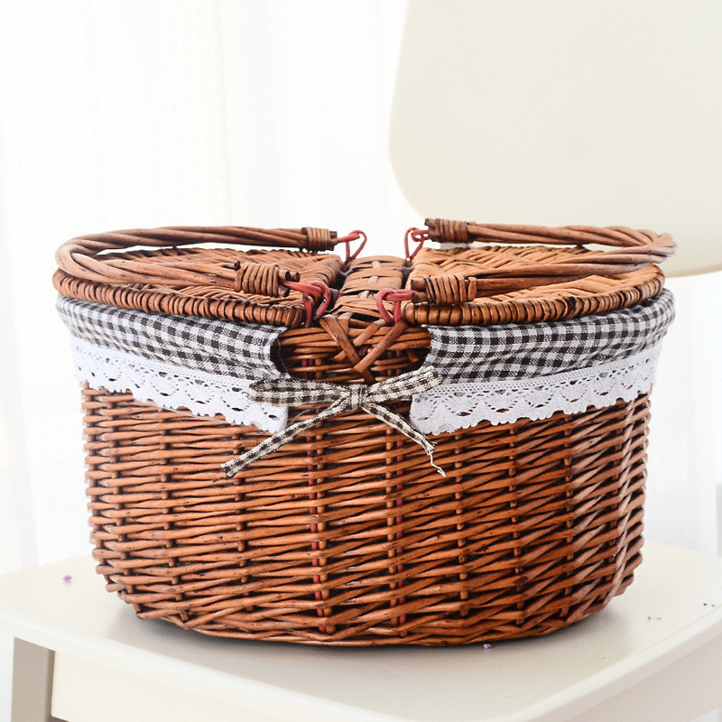26x8柳编藤编收纳筐草编野餐篮菜篮有盖手提篮礼品篮蔬户外鸡蛋篮