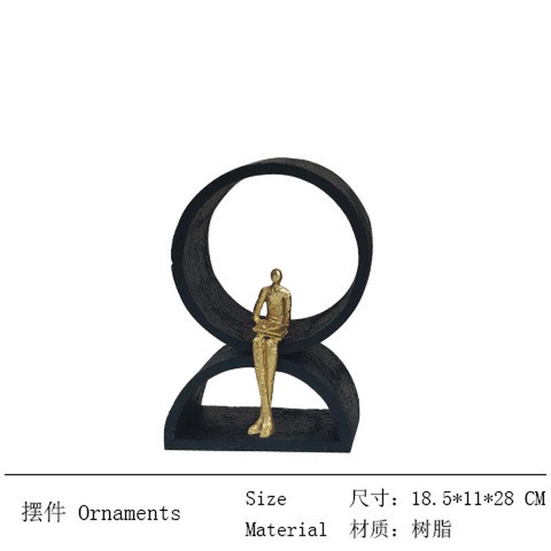 现代简约黑白树脂抽象人物雕塑小金人摆件样板间客厅书房装饰品