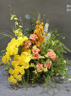 婚庆仿真路引花森系黄色婚礼装饰摆台订婚宴装饰布置桌花花艺酒店