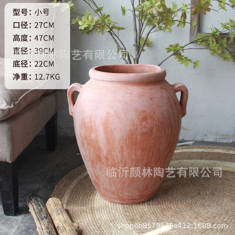 美版大陶罐落花盆陶器景观地大粗陶大高盆红陶大罐庭院大号陶罐子