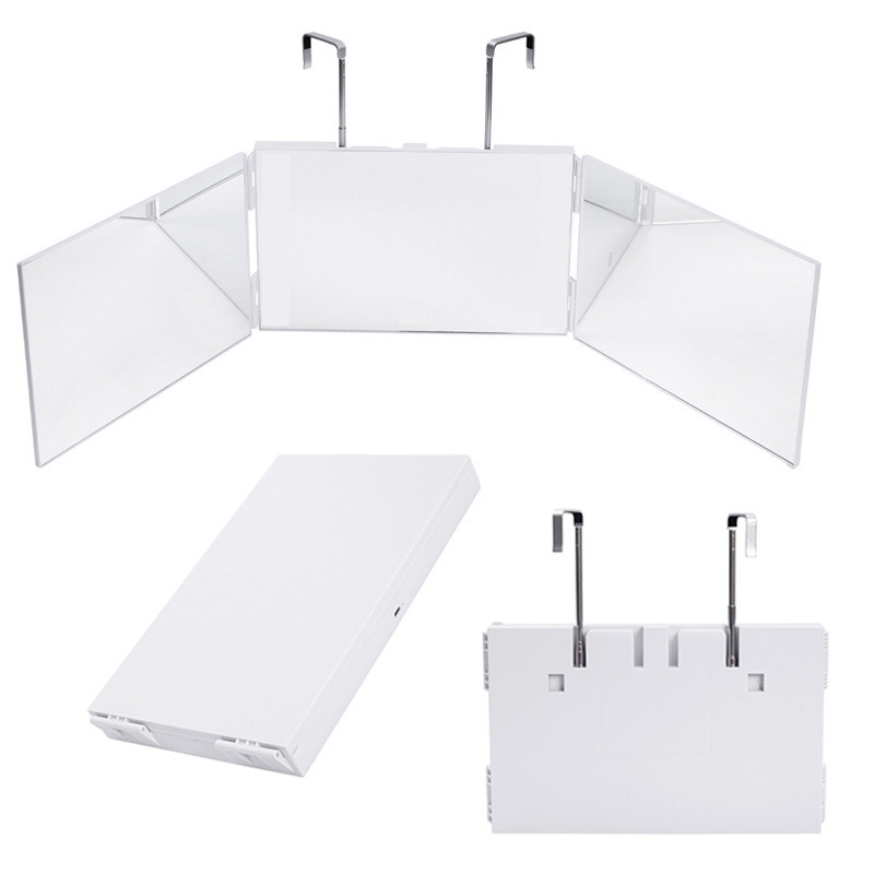 爆品led镜可伸缩悬三面折叠化妆镜理发带灯简约欧式三折镜