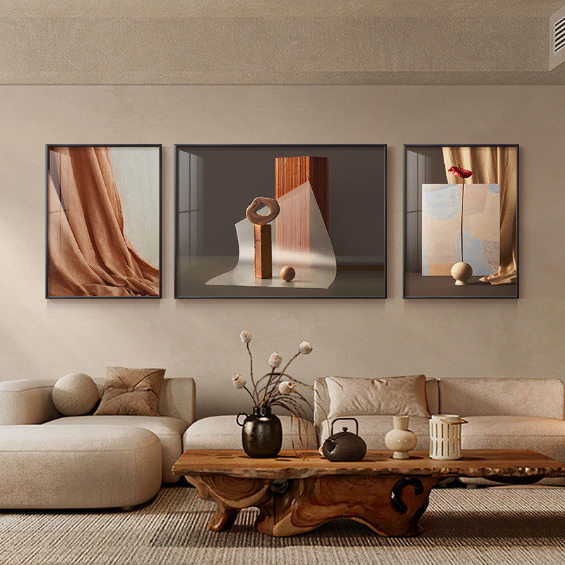 客厅沙发背景墙装饰画大客厅挂画2023新款免打孔静物现代简约三联