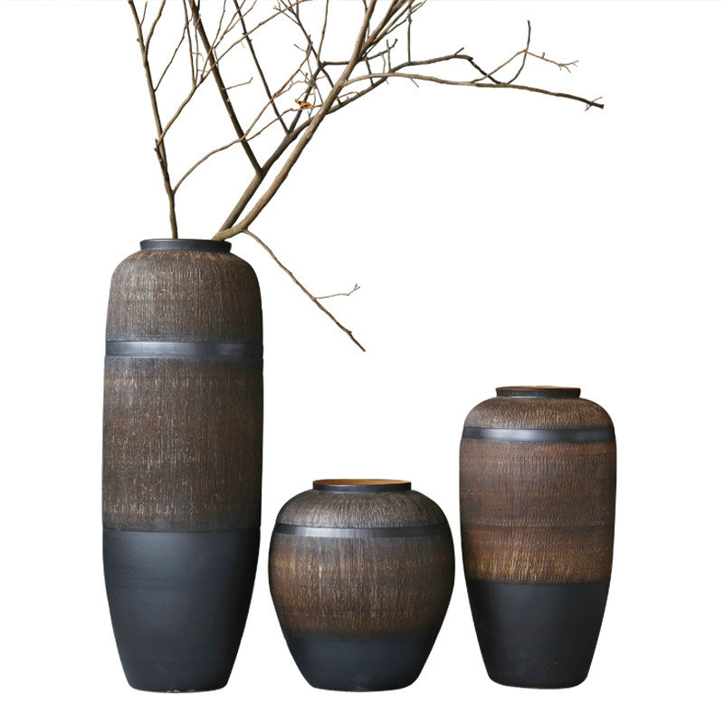 景德镇大号落地陶瓷花瓶三件套橱窗酒店摆件民俗餐厅装饰品陶罐盆