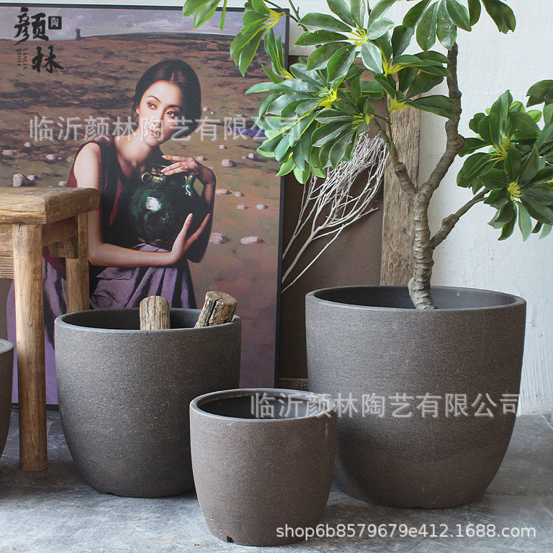 中号款北欧花盆紫砂花盆客厅花盆园艺景观盆陶盆粗陶盆透气盆