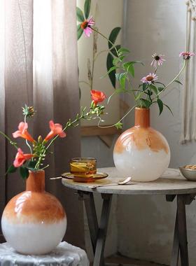 热销中古简约渐变饰品玻璃花瓶家居摆件客厅餐桌台面水培轻奢软装