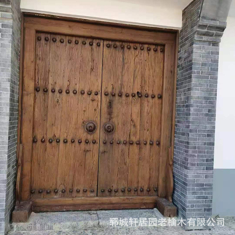 仿古老榆木大门中式别墅庭院围墙平开门民宿四合院入户大门板
