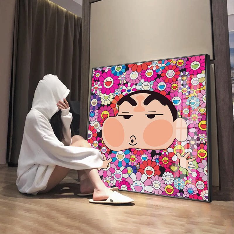 潮流蜡笔小新装饰画太阳花挂画壁画可爱卡通儿童房卧室画桌面摆画