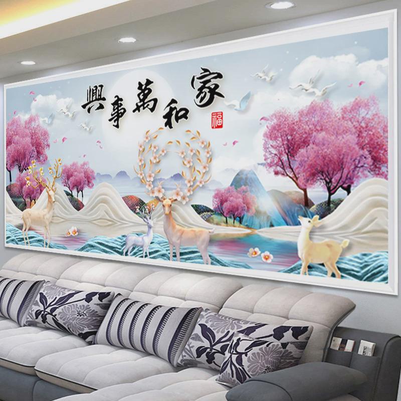2022新款满钻新款diy钻石画家和万事兴客厅新款魔方麋鹿钻石绣钻