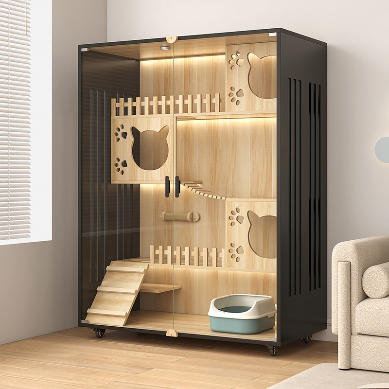 猫别墅猫窝房子猫屋家用室内猫咪猫笼子超大自由空间实木猫舍猫柜