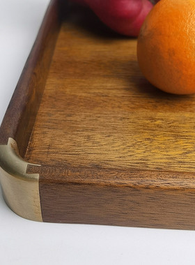 北美黑胡桃木镶铜角茶盘简约家用长方形现代实木收纳木制托盘