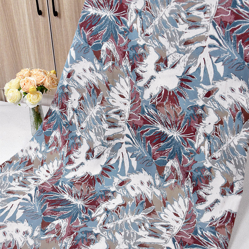 新雪尼尔门帘沙发布料植物花朵意式涤棉面料加厚耐磨墙布叶子壁布