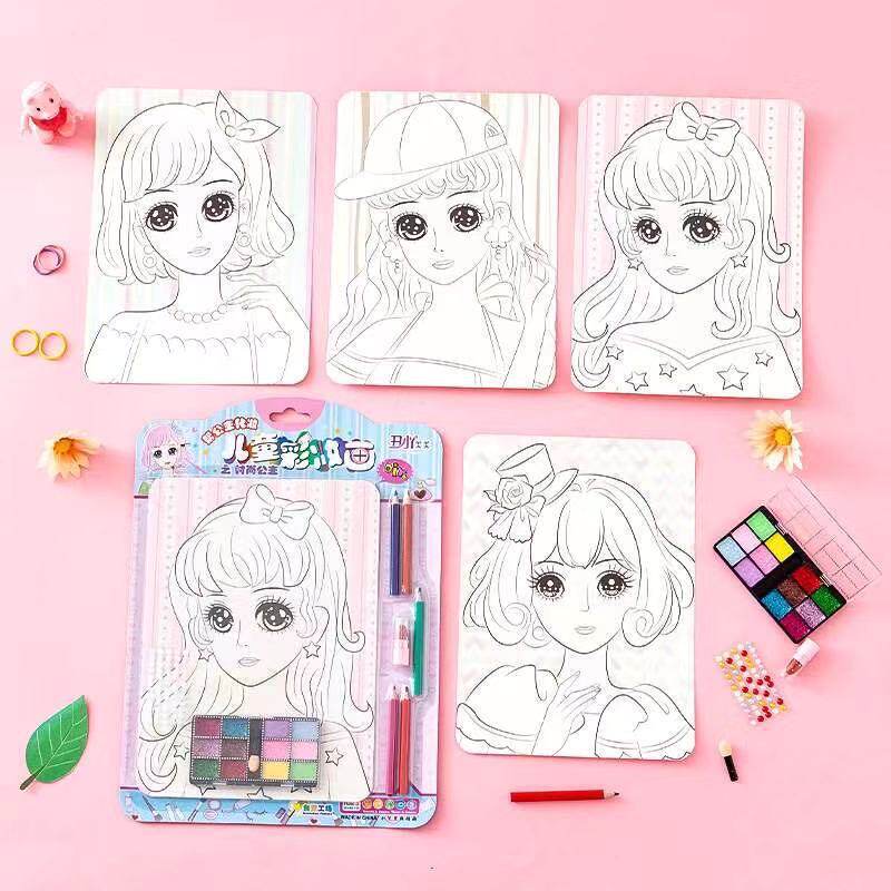 儿童彩妆画女孩化妆玩具带口红创意手工diy涂鸦画彩绘水彩画套装