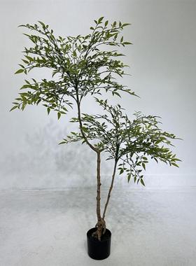 仿真南天竹绿植家居客厅酒店店铺商场绿色秋红假树造景装饰摆件