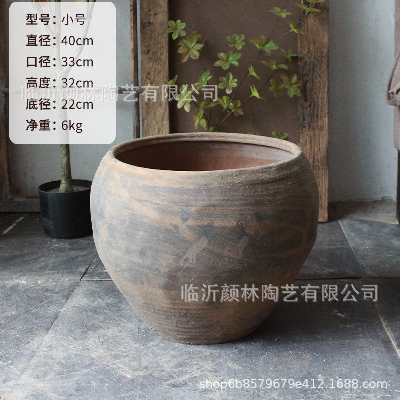 泥盆瓦缸盆土盆花盆睡莲陶盆荷花盆鱼盆土陶泥缸水缸粗陶大盆复古