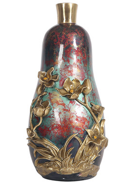 彩铜小兰花瓶客厅玄关家居装饰品花插摆设干花瓶实用摆件