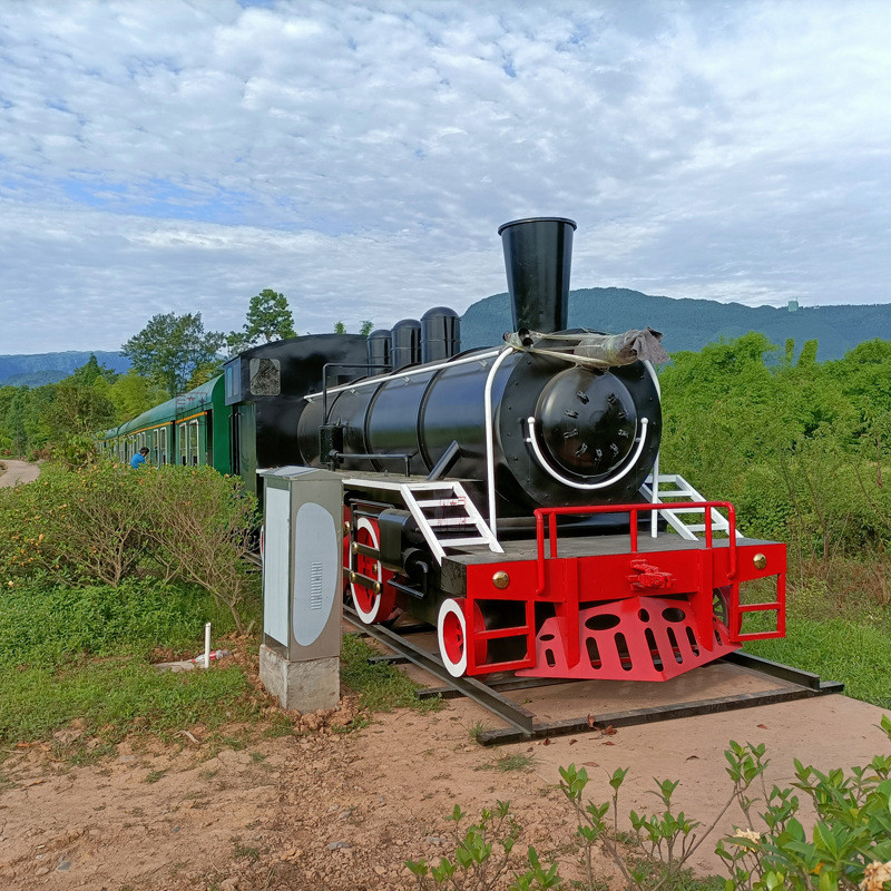 热销源头厂家大型户外展览老式蒸汽复古火车头东风绿皮火车厢模型