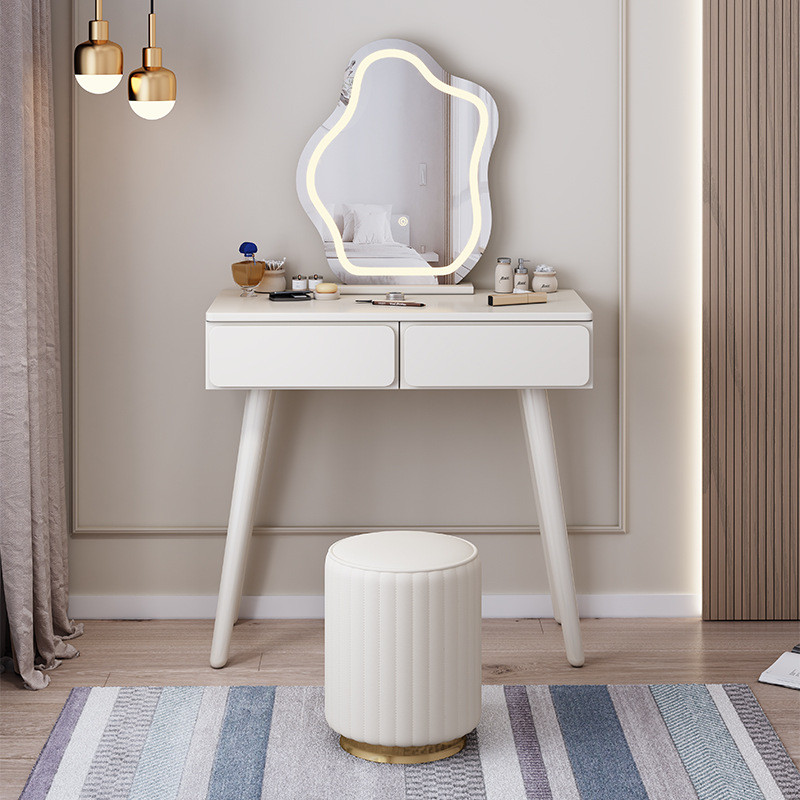 北欧风全实木风奶油梳妆台床头柜一体卧室现代简约网红轻奢化妆桌