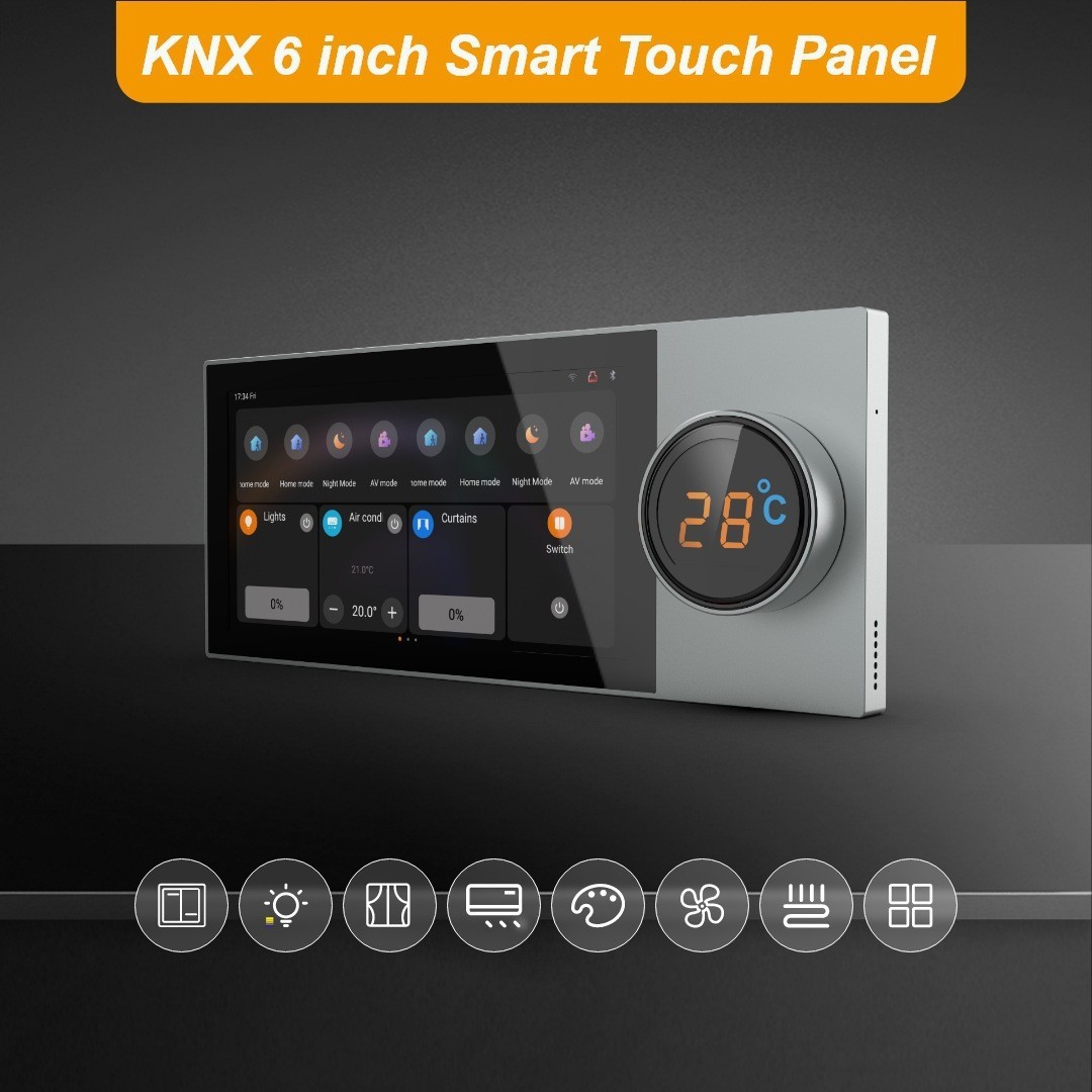 KNX6英寸智能触摸屏支持多场景多设备支持POE供电智能家居互联中
