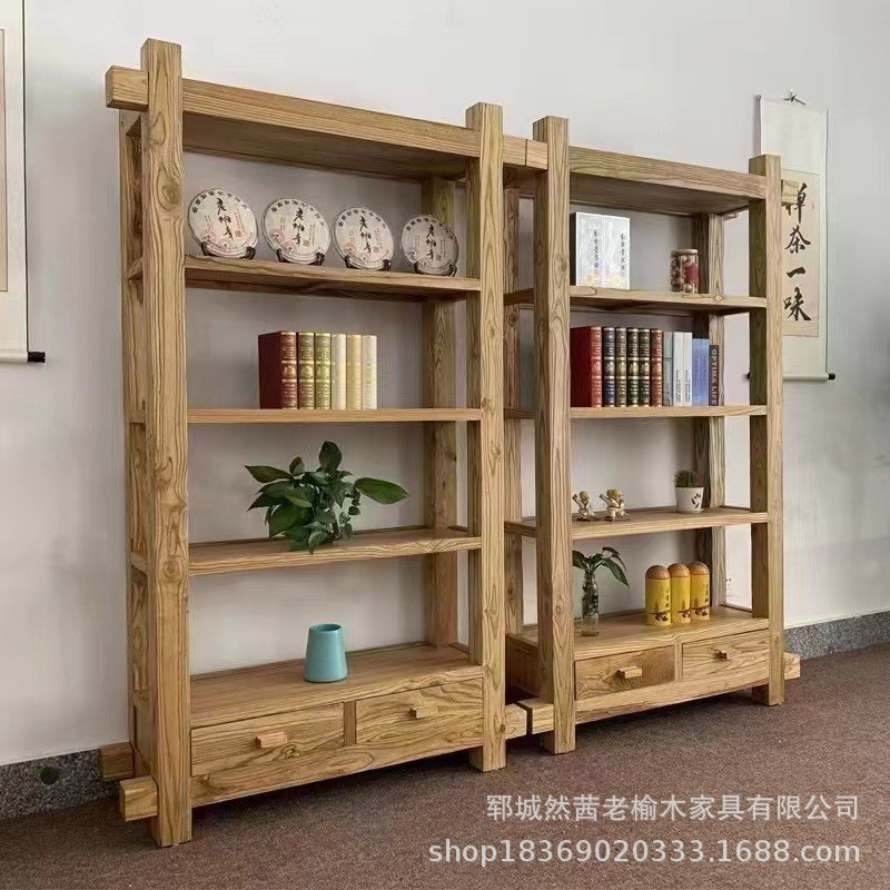 老榆木博古架客厅装饰餐边柜多宝阁茶叶收纳柜置物架实木博古架