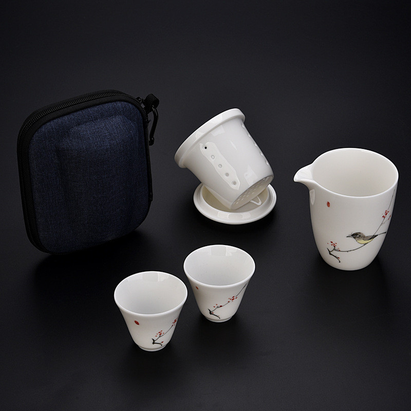 喜上眉梢手绘快客杯一壶二杯办公个人旅行便携陶瓷功夫茶具套组