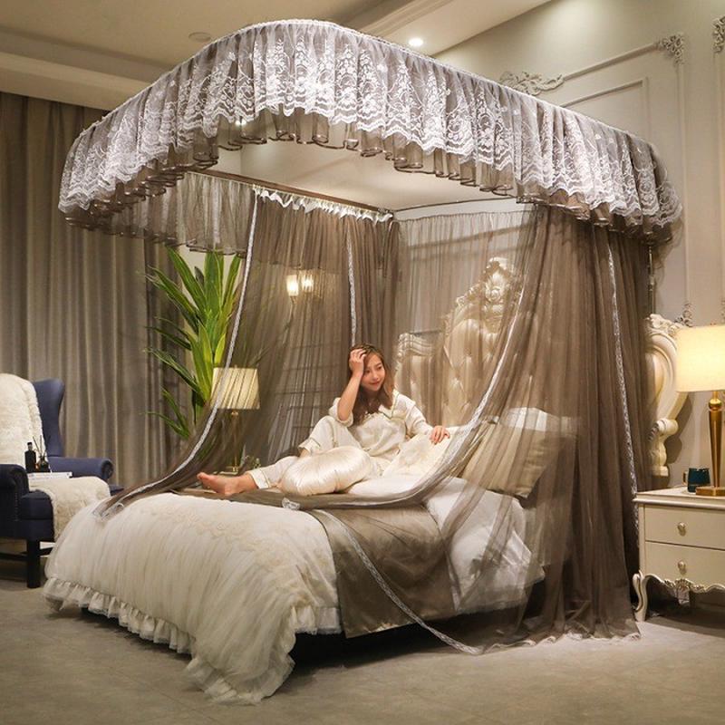 落地高级道蚊帐家用卧室2024新款公主风导轨u型轨床幔加粗厚支架