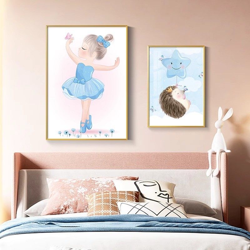 儿童房间装饰画粉色卡通女孩卧室床头背景墙挂画可爱ins公主壁画,家居饰品,现代装饰画,淘宝优惠券,粉丝福利购,淘宝优惠卷