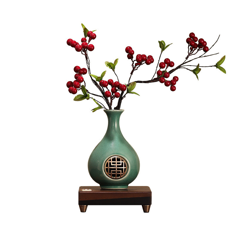 热销新中式古风玄关茶室茶桌博古架装饰品摆件客厅电视柜插花花瓶