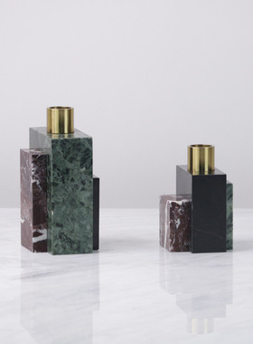 热销现代简约大理石金属烛台酒楼样板间客厅书房摆件烛台软装饰品